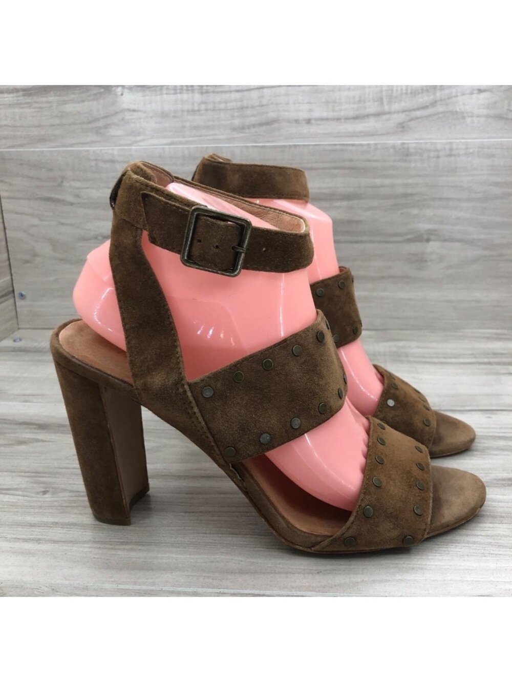 Madewell Heel Sandals Womens 9 Octavia Brown Studded Suede Buckle Strap Shoes